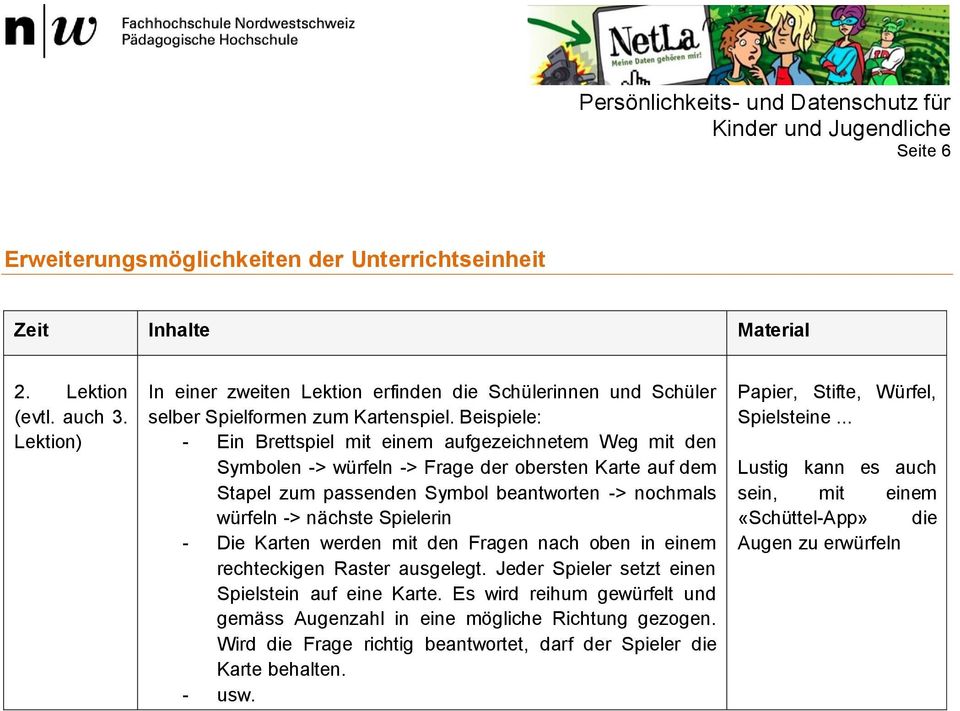 Beispiele: - Ein Brettspiel mit einem aufgezeichnetem Weg mit den Symbolen -> würfeln -> Frage der obersten Karte auf dem Stapel zum passenden Symbol beantworten -> nochmals würfeln -> nächste