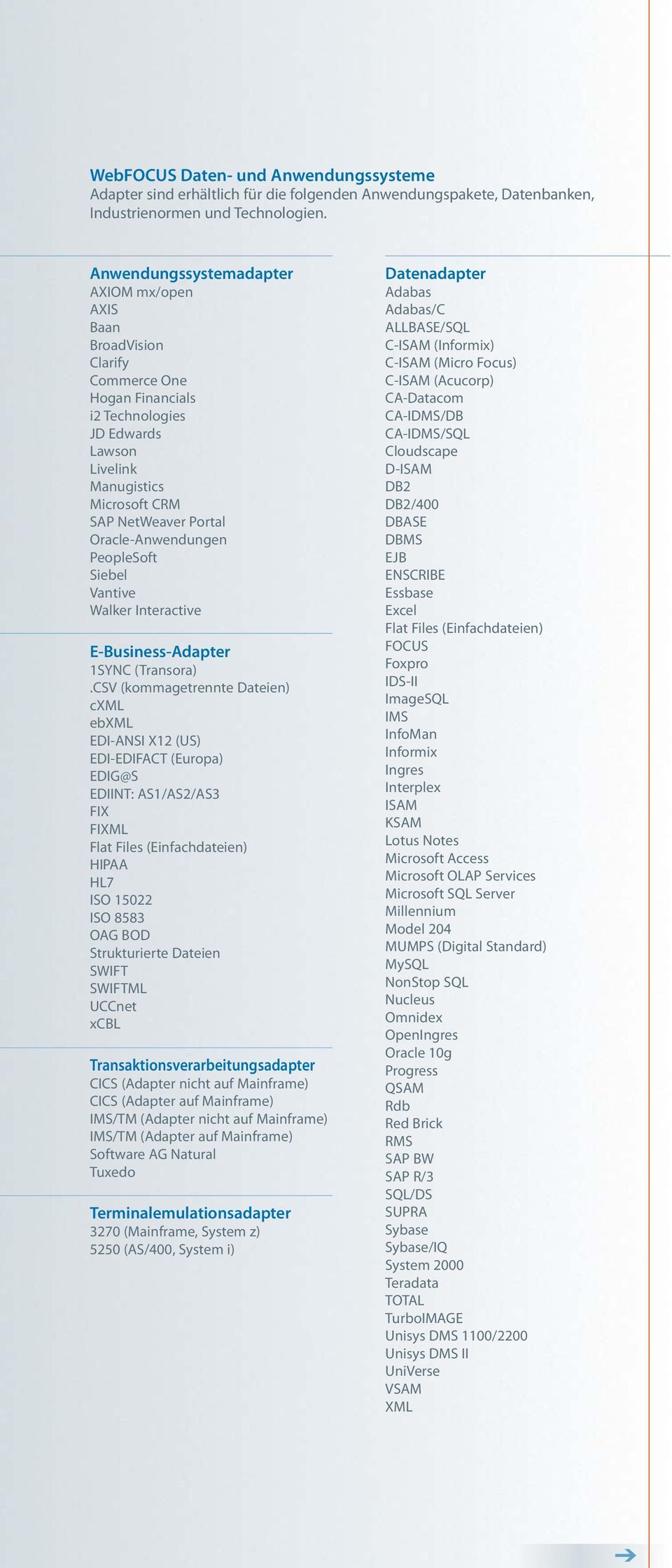 Oracle-Anwendungen PeopleSoft Siebel Vantive Walker Interactive E-Business-Adapter 1SYNC (Transora).