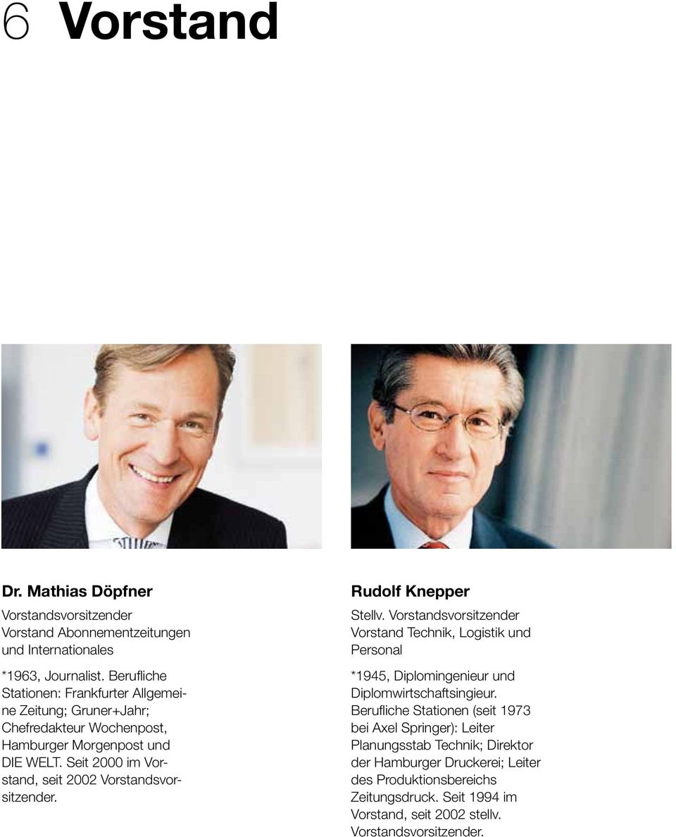 Seit 2000 im Vorstand, seit 2002 Vorstandsvorsitzender. Rudolf Knepper Stellv.