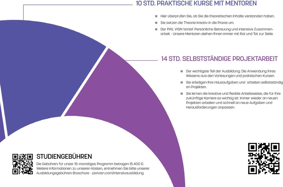 selbstständige Projektarbeit Der wichtigste Teil der Ausbildung: Die Anwendung Ihres Wissens aus den Vorlesungen und praktischen Kursen.