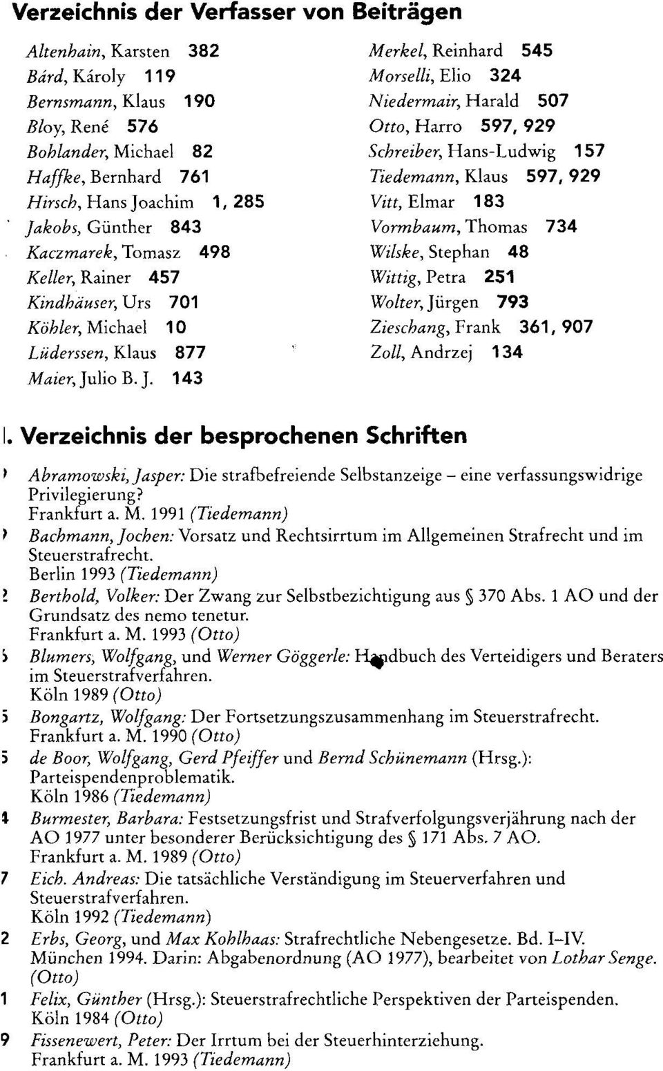 498 Wilske, Stephan 48 Keller, Rainer 457 Wittig, Petra 251 Kindhäuser, Urs 701 Wolter, Jürgen 793 Köhler, Michael 10 Zieschang, Frank 361, 907 Liiderssen, Klaus 877 ' Zoll, Andrzej 134 Maier, Julio