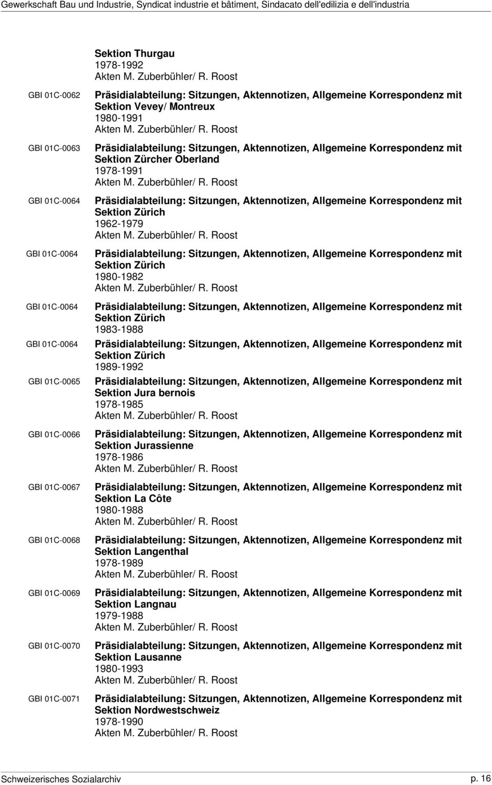 Sitzungen, Aktennotizen, Allgemeine Korrespondenz mit Sektion Vevey/ Montreux 1980-1991 Akten M. Zuberbühler/ R.