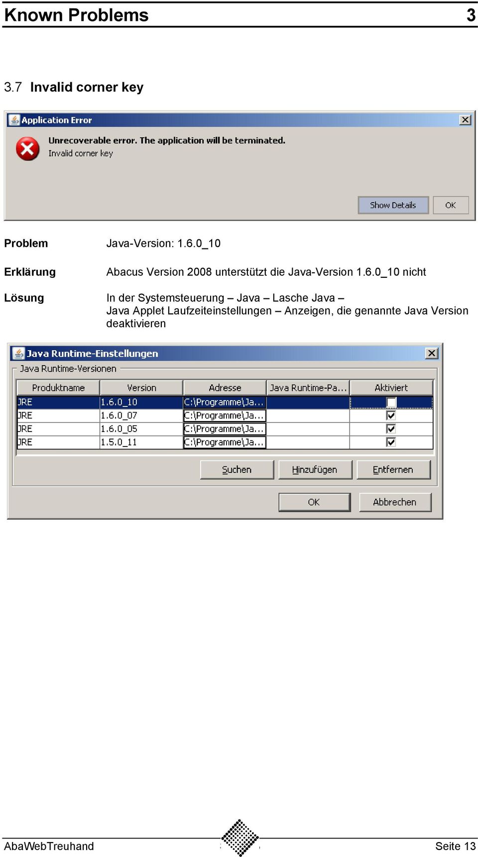0_10 nicht Lösung In der Systemsteuerung Java Lasche Java Java Applet