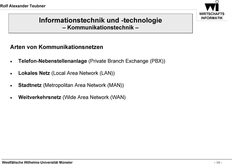 (Local Area Network (LAN)) Stadtnetz (Metropolitan Area Network (MAN))