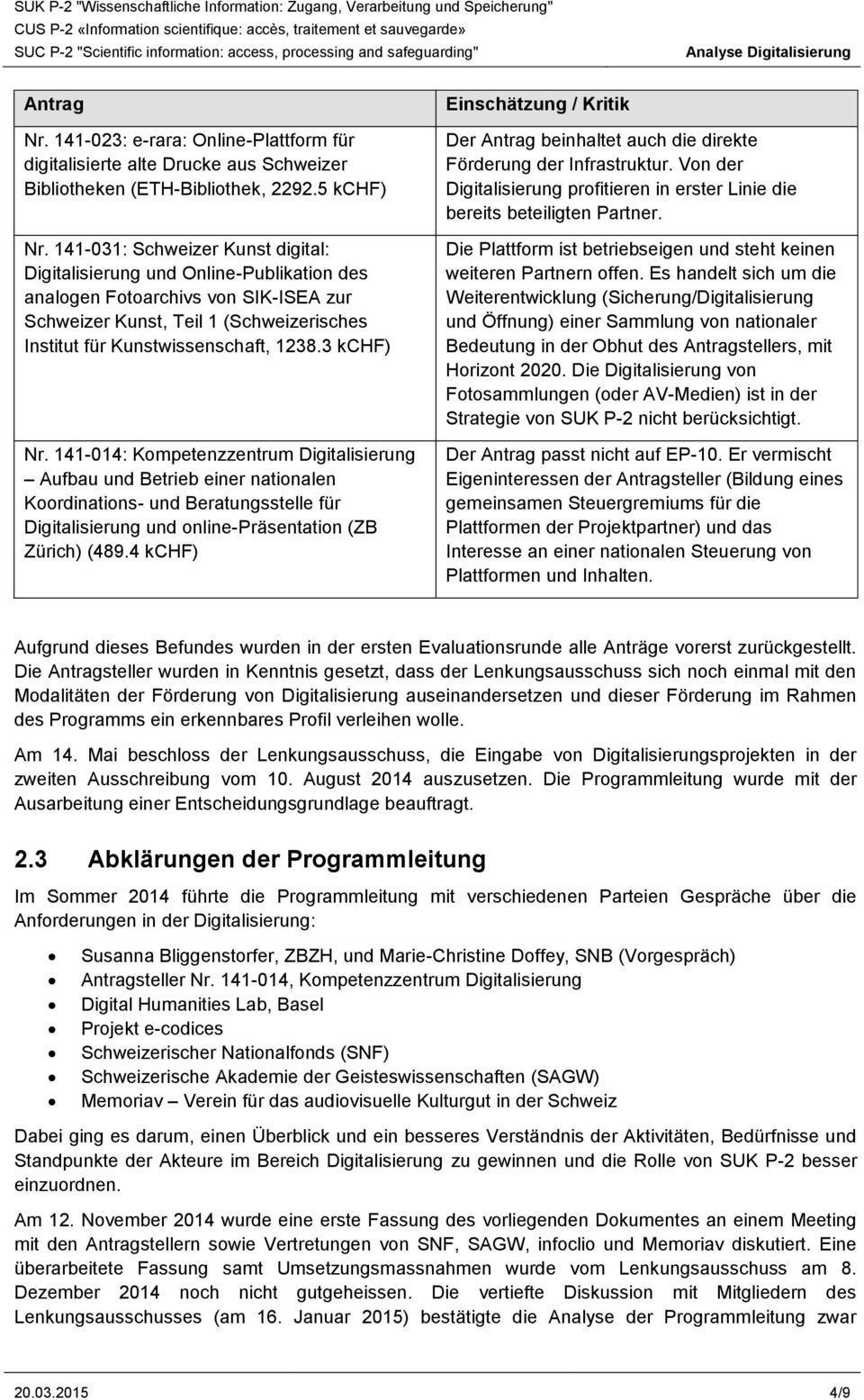 3 kchf) Nr. 141-014: Kompetenzzentrum Digitalisierung Aufbau und Betrieb einer nationalen Koordinations- und Beratungsstelle für Digitalisierung und online-präsentation (ZB Zürich) (489.