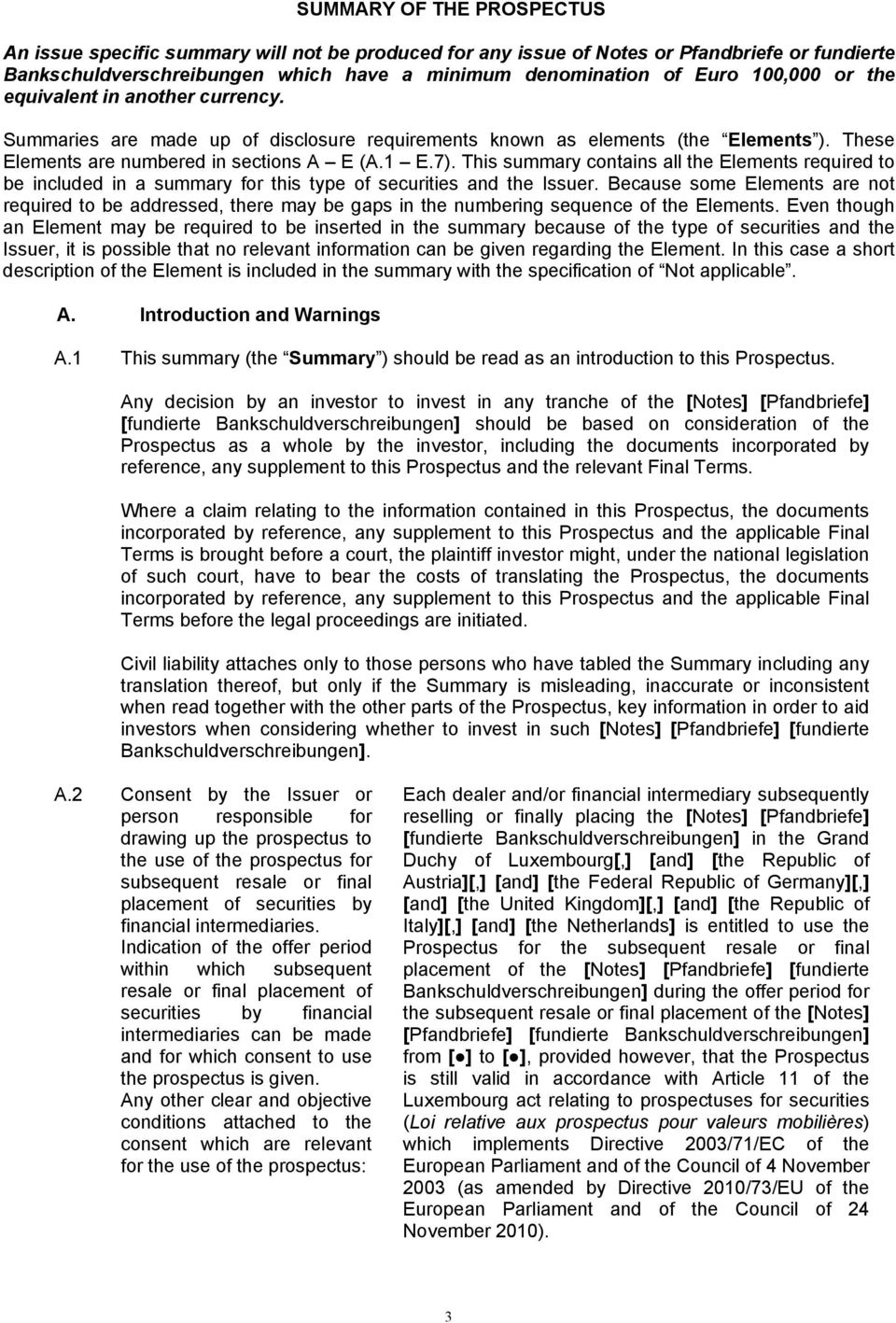 This summary contains all the Elements required to be included in a summary for this type of securities and the Issuer.