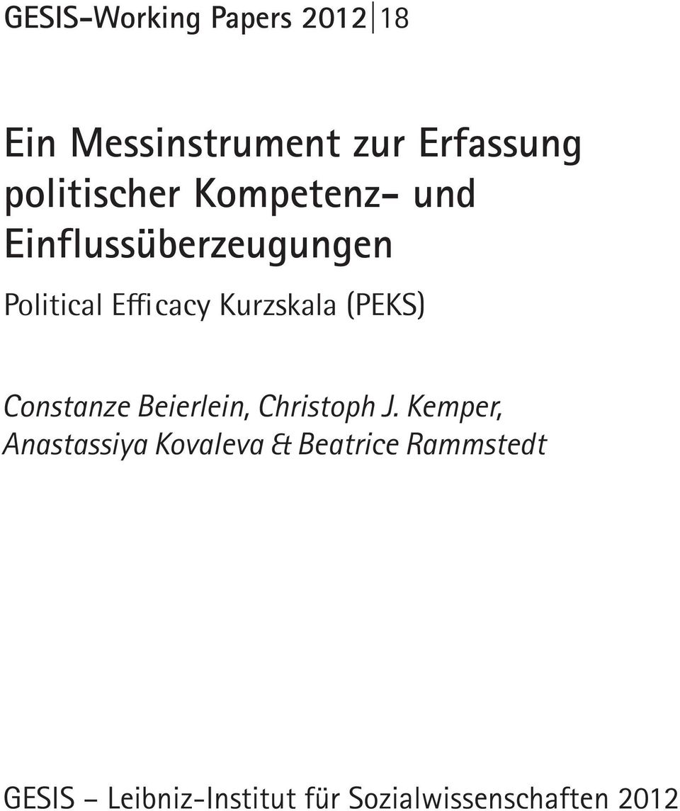 Kurzskala (PEKS) Constanze Beierlein, Christoph J.