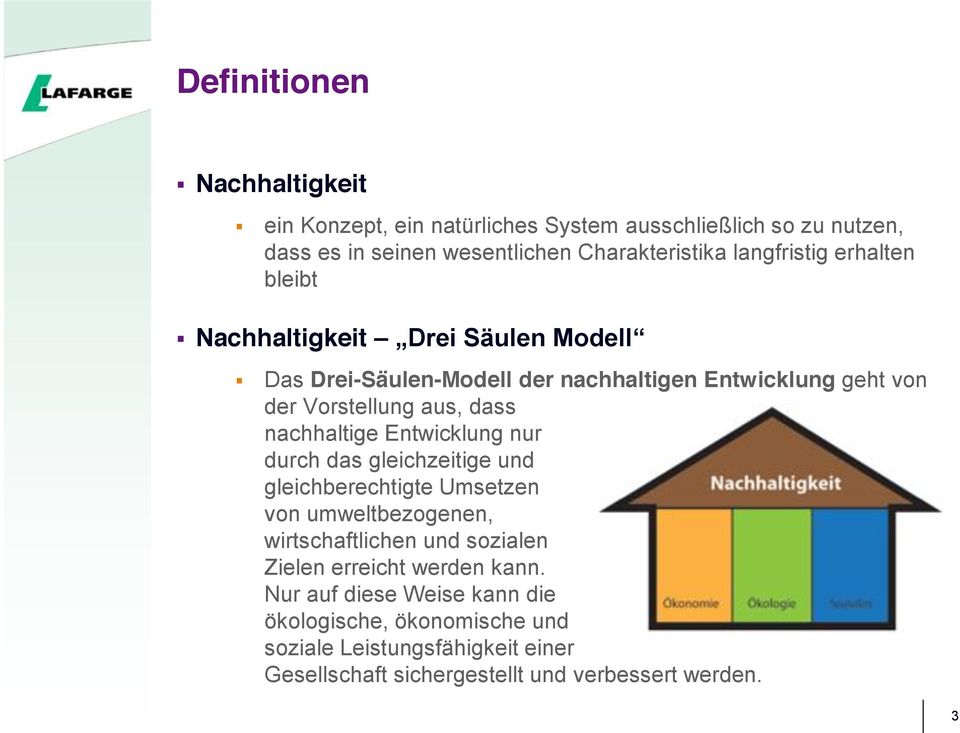 Entwicklung nur durch das gleichzeitige und gleichberechtigte Umsetzen von umweltbezogenen, wirtschaftlichen und sozialen Zielen erreicht