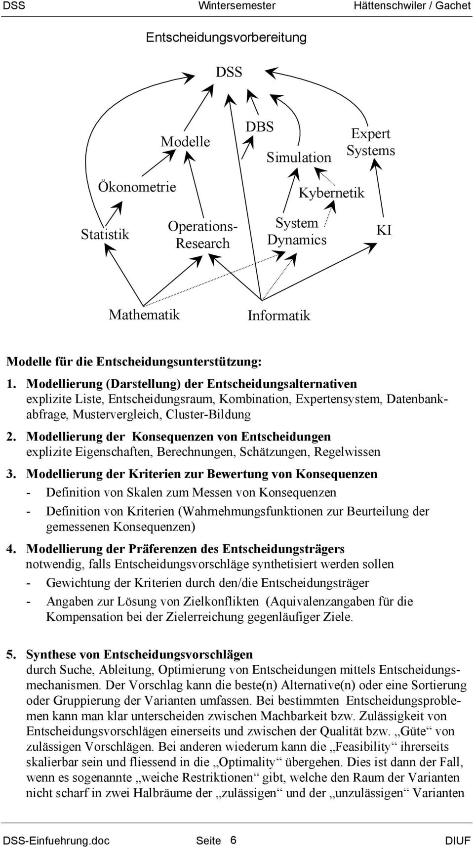 Modellierung (Darstellung) der Entscheidungsalternativen explizite Liste, Entscheidungsraum, Kombination, Expertensystem, Datenbankabfrage, Mustervergleich, Cluster-Bildung 2.