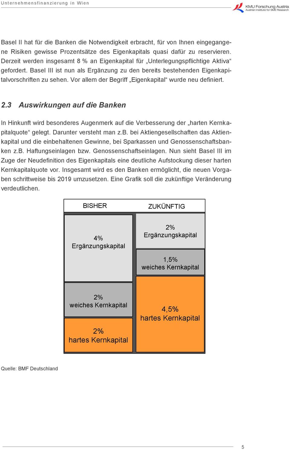 Vor allem der Begriff Eigenkapital wurde neu definiert. 2.3 Auswirkungen auf die Banken In Hinkunft wird besonderes Augenmerk auf die Verbesserung der harten Kernkapitalquote gelegt.