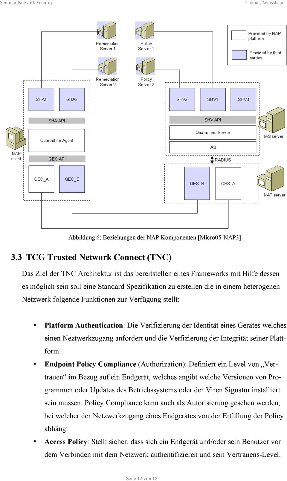heterogenen Netzwerk folgende Funktionen zur Verfügung stellt: Platform Authentication: Die Verifizierung der Identität eines Gerätes welches einen Neztwerkzugang anfordert und die Verfizierung der