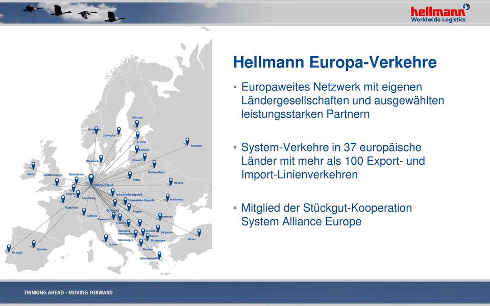 System-Verkehre in 37 europäische Länder mit mehr als 100 Export-