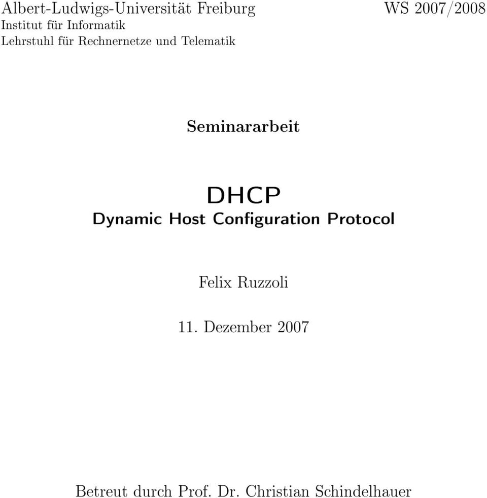 Seminararbeit DHCP Dynamic Host Conguration Protocol Felix