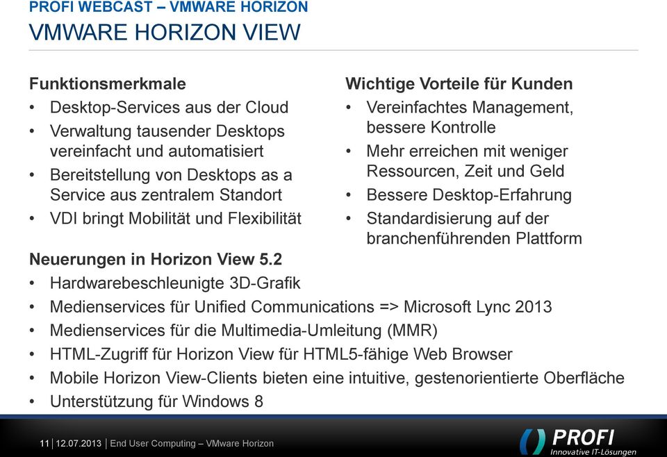 Standardisierung auf der branchenführenden Plattform Neuerungen in Horizon View 5.