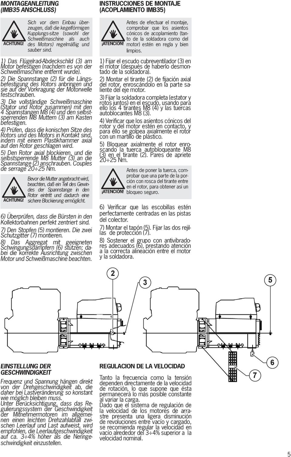 2) Die Spannstange (2) für die Längsbefestigung des Rotors anbringen und sie auf der Vorkragung der Motorwelle festschrauben.