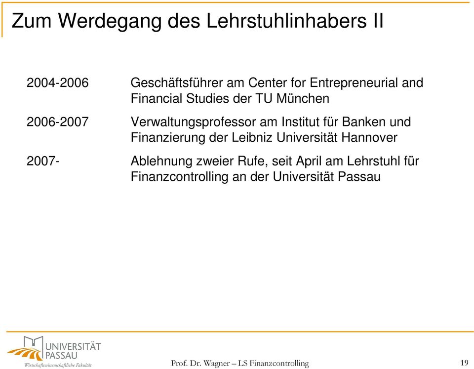 Finanzierung der Leibniz Universität Hannover 2007- Ablehnung zweier Rufe, seit April am