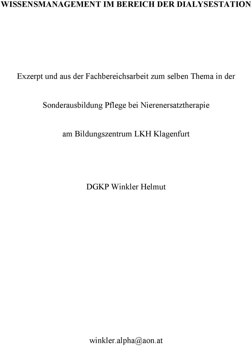 Sonderausbildung Pflege bei Nierenersatztherapie am