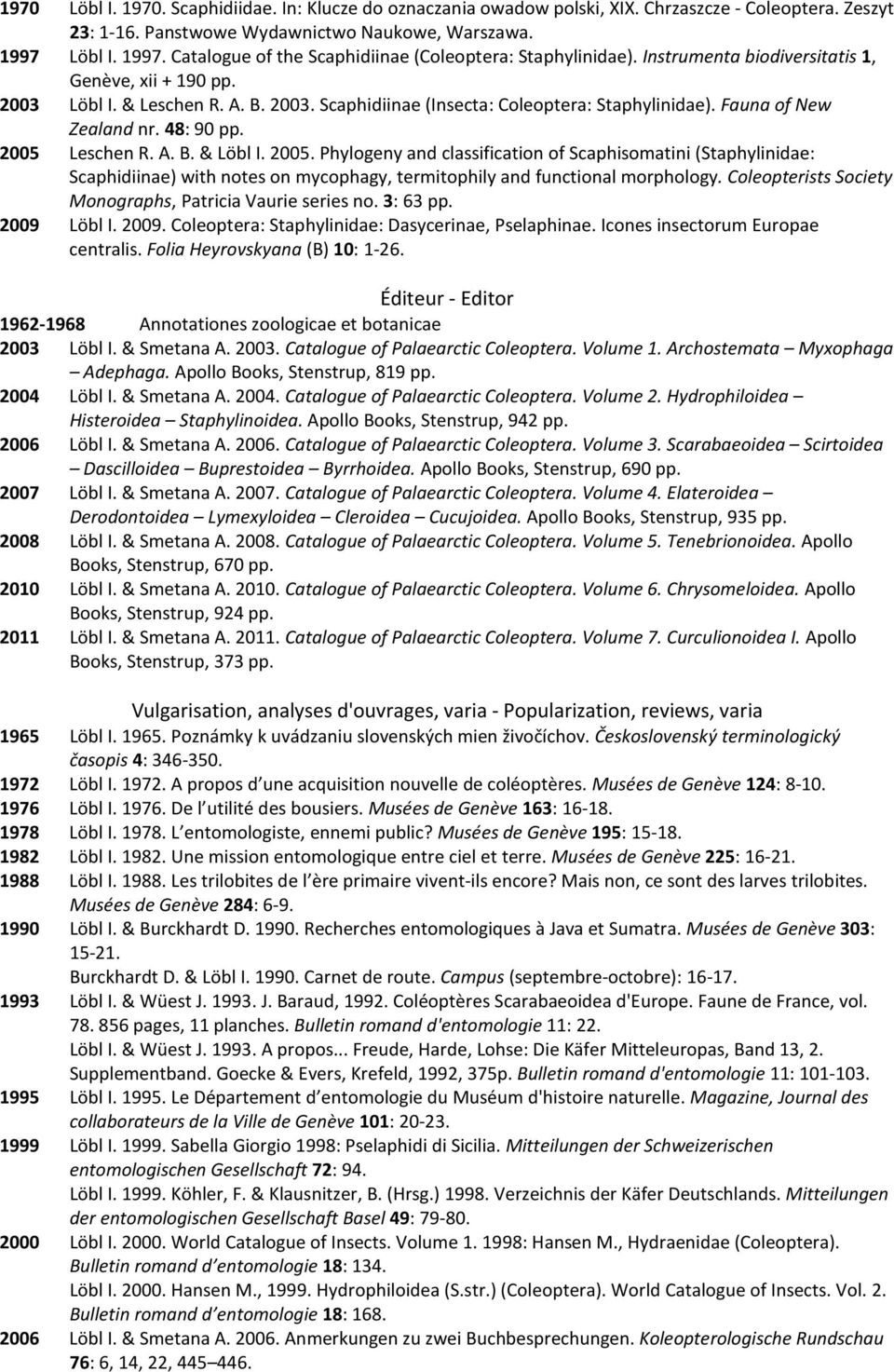 Fauna of New Zealand nr. 48: 90 pp. 2005 Leschen R. A. B. & Löbl I. 2005. Phylogeny and classification of Scaphisomatini (Staphylinidae: Scaphidiinae) with notes on mycophagy, termitophily and functional morphology.