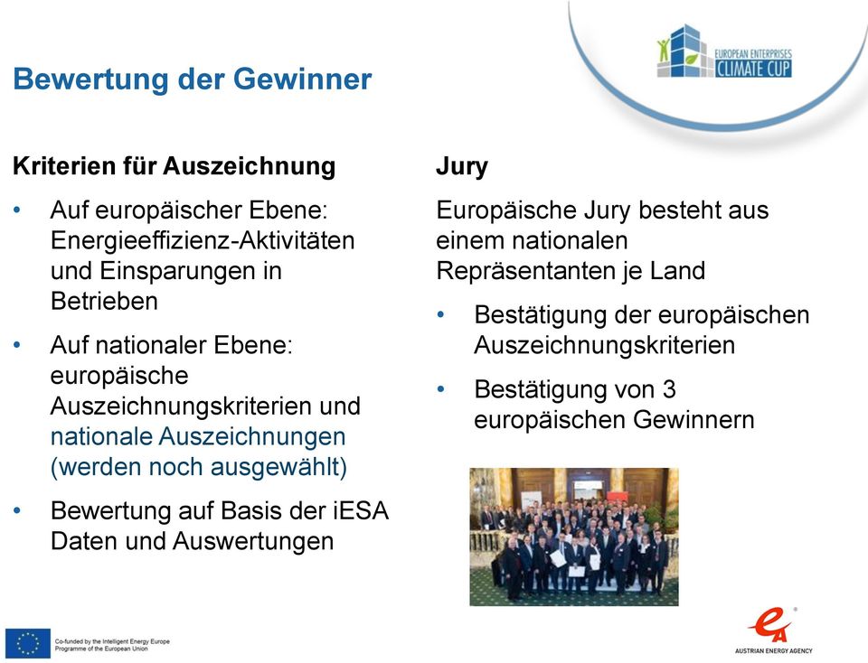 (werden noch ausgewählt) Bewertung auf Basis der iesa Daten und Auswertungen Jury Europäische Jury besteht aus