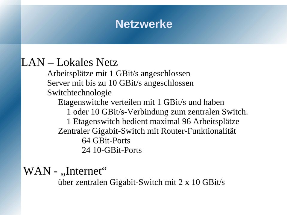 GBit/s-Verbindung zum zentralen Switch.