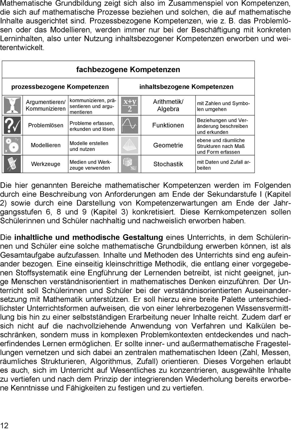 das Problemlösen oder das Modellieren, werden immer nur bei der Beschäftigung mit konkreten Lerninhalten, also unter Nutzung inhaltsbezogener Kompetenzen erworben und weiterentwickelt.