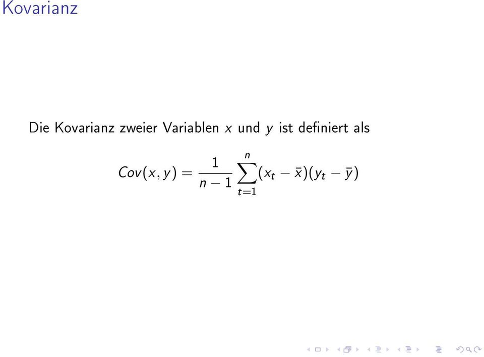 ist deniert als Cov(x, y)