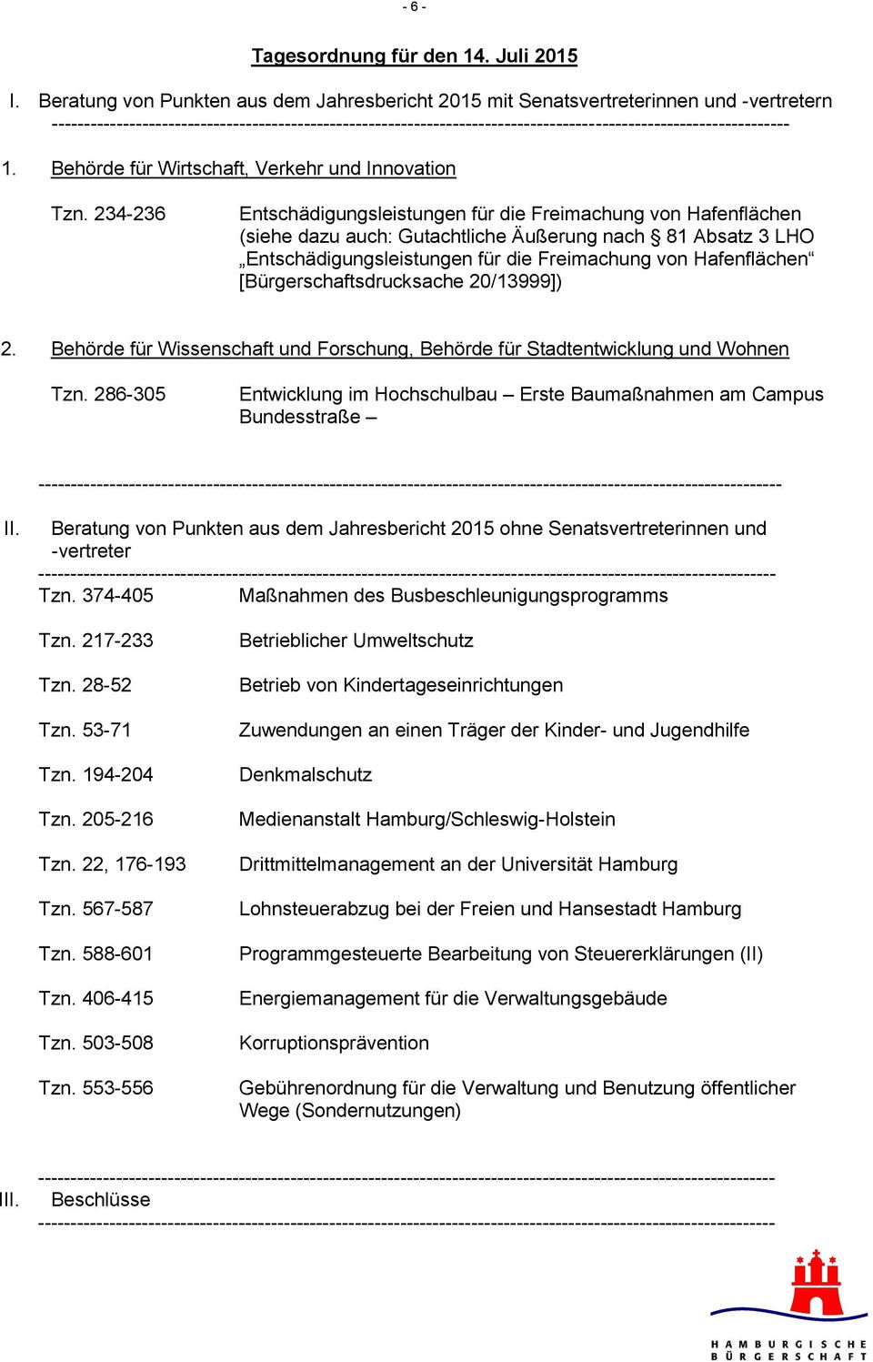 [Bürgerschaftsdrucksache 20/13999]) 2. Behörde für Wissenschaft und Forschung, Behörde für Stadtentwicklung und Wohnen Tzn.