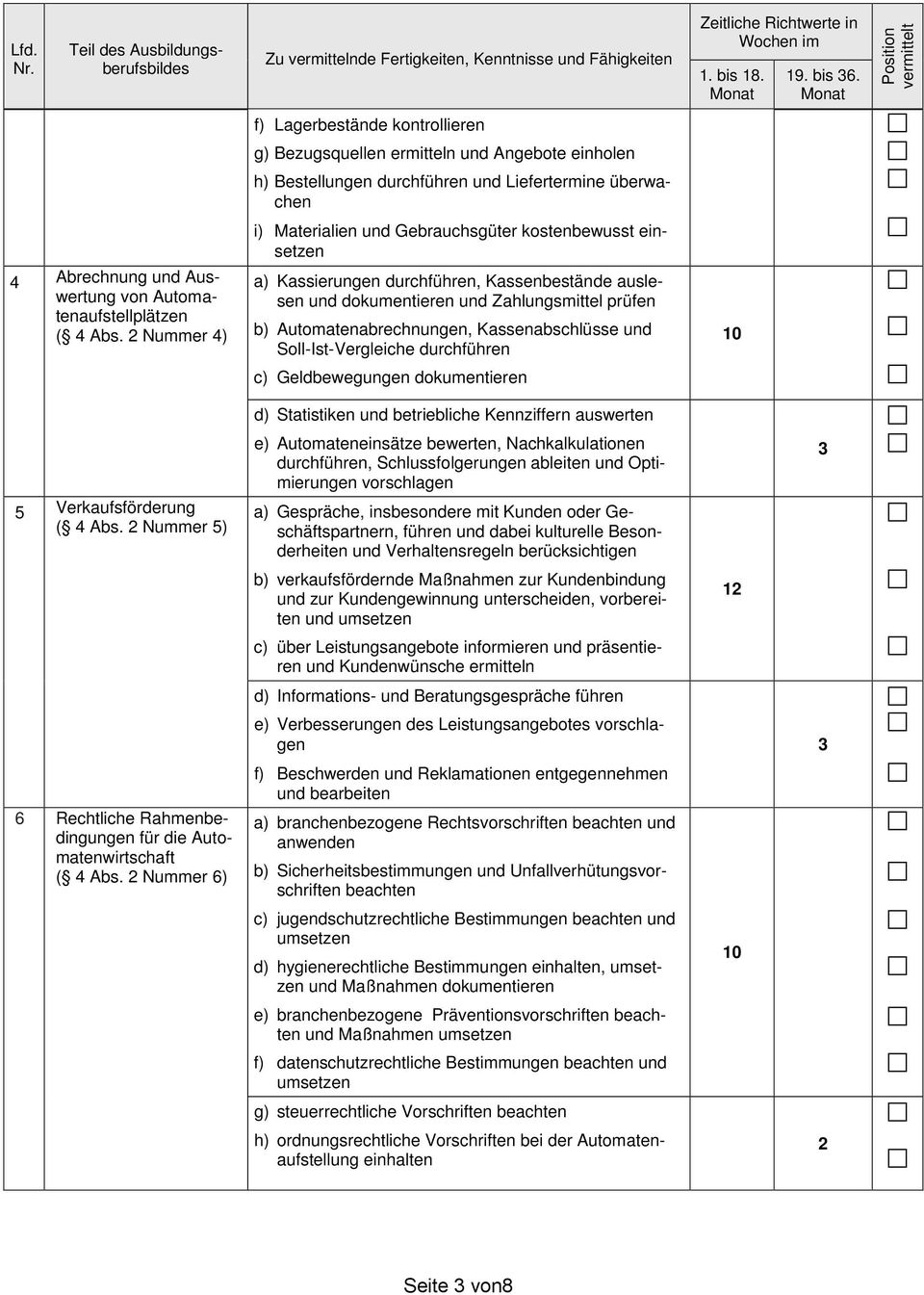 2 Nummer 4) a) Kassierungen durchführen, Kassenbestände auslesen und dokumentieren und Zahlungsmittel prüfen b) Automatenabrechnungen, Kassenabschlüsse und Soll-Ist-Vergleiche durchführen 10 c)