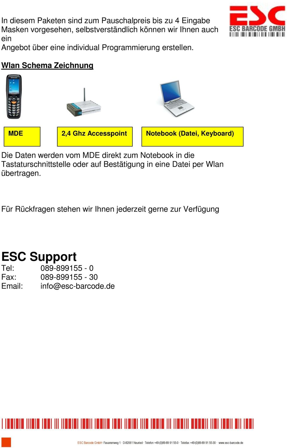 Wlan Schema Zeichnung MDE 2,4 Ghz Accesspoint Notebook (Datei, Keyboard) Die Daten werden vom MDE direkt zum Notebook in die