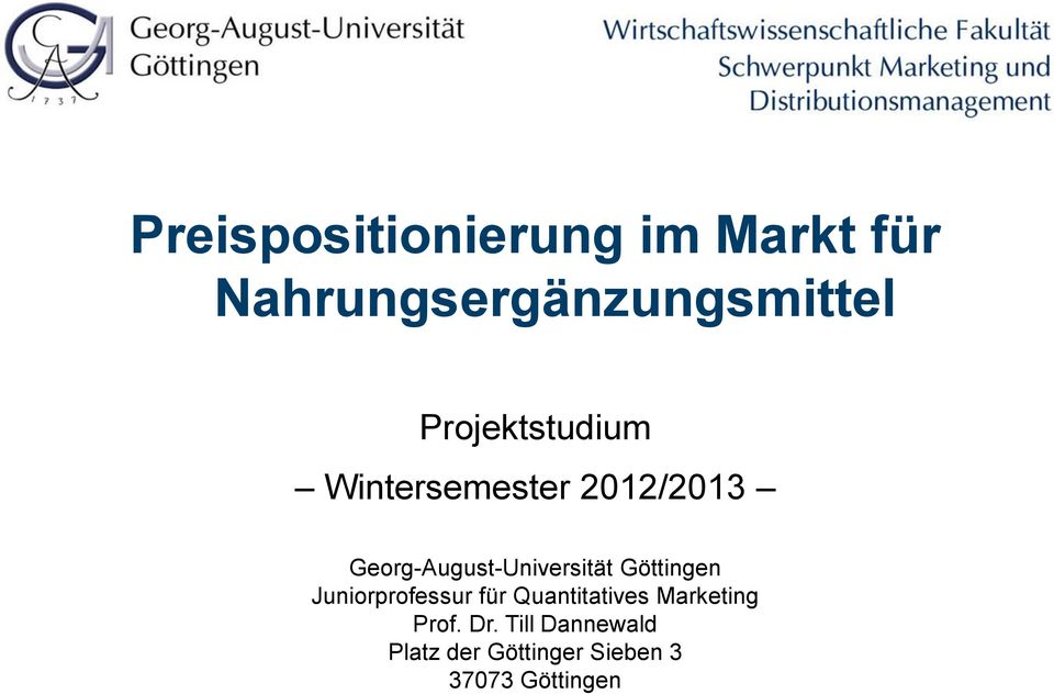Georg-August-Universität Göttingen Juniorprofessur für