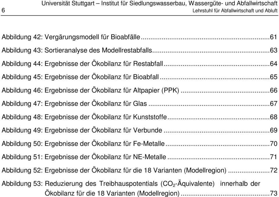 ..66 Abbildung 47: Ergebnisse der Ökobilanz für Glas...67 Abbildung 48: Ergebnisse der Ökobilanz für Kunststoffe...68 Abbildung 49: Ergebnisse der Ökobilanz für Verbunde.
