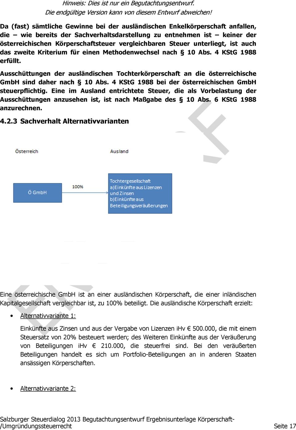 Ausschüttungen der ausländischen Tochterkörperschaft an die österreichische GmbH sind daher nach 10 Abs. 4 KStG 1988 bei der österreichischen GmbH steuerpflichtig.