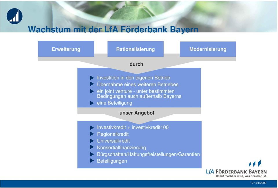 auch außerhalb Bayerns eine Beteiligung unser Angebot Investivkredit + Investivkredit100 Regionalkredit