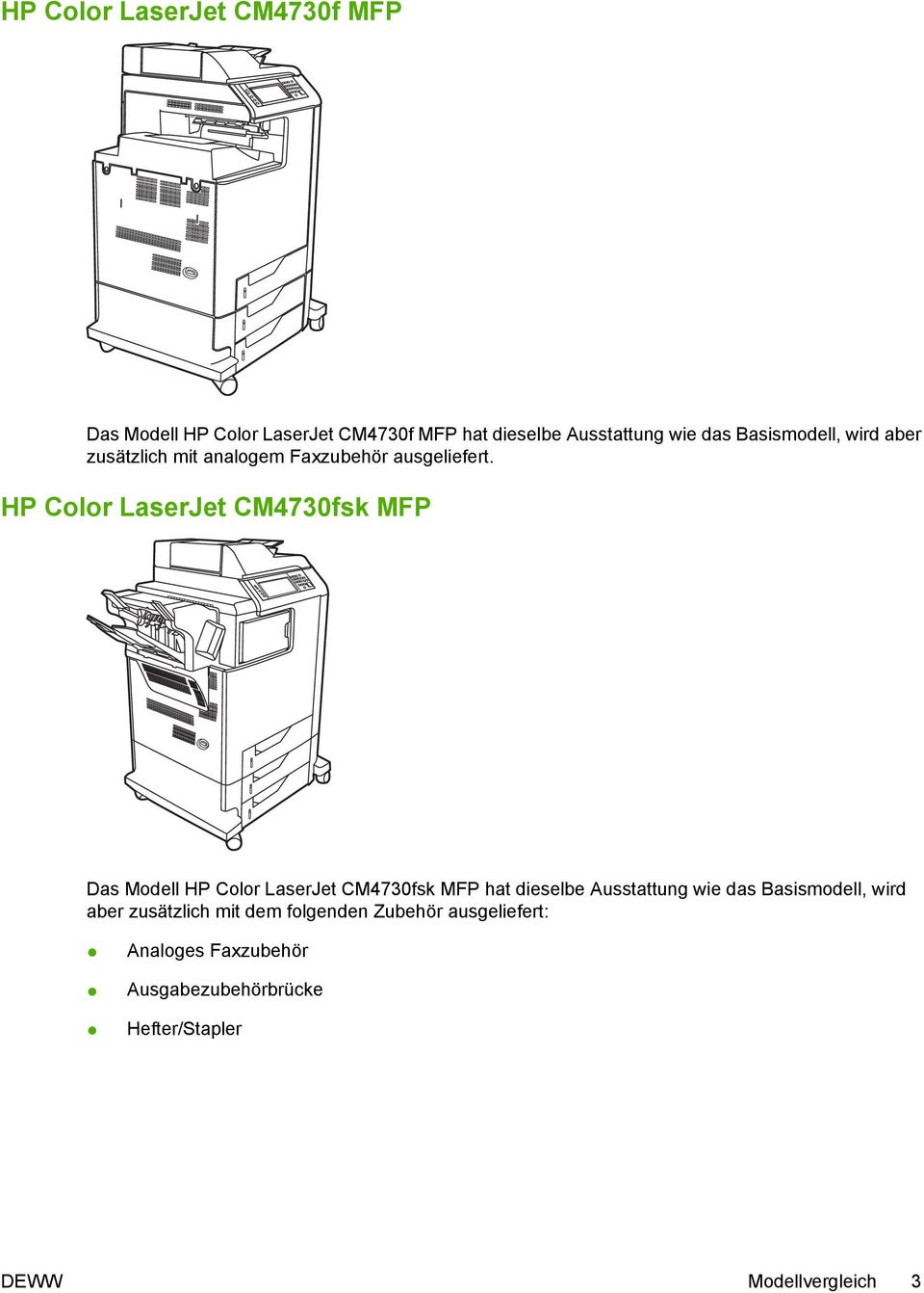 HP Color LaserJet CM4730fsk MFP Das Modell HP Color LaserJet CM4730fsk MFP hat dieselbe Ausstattung wie das