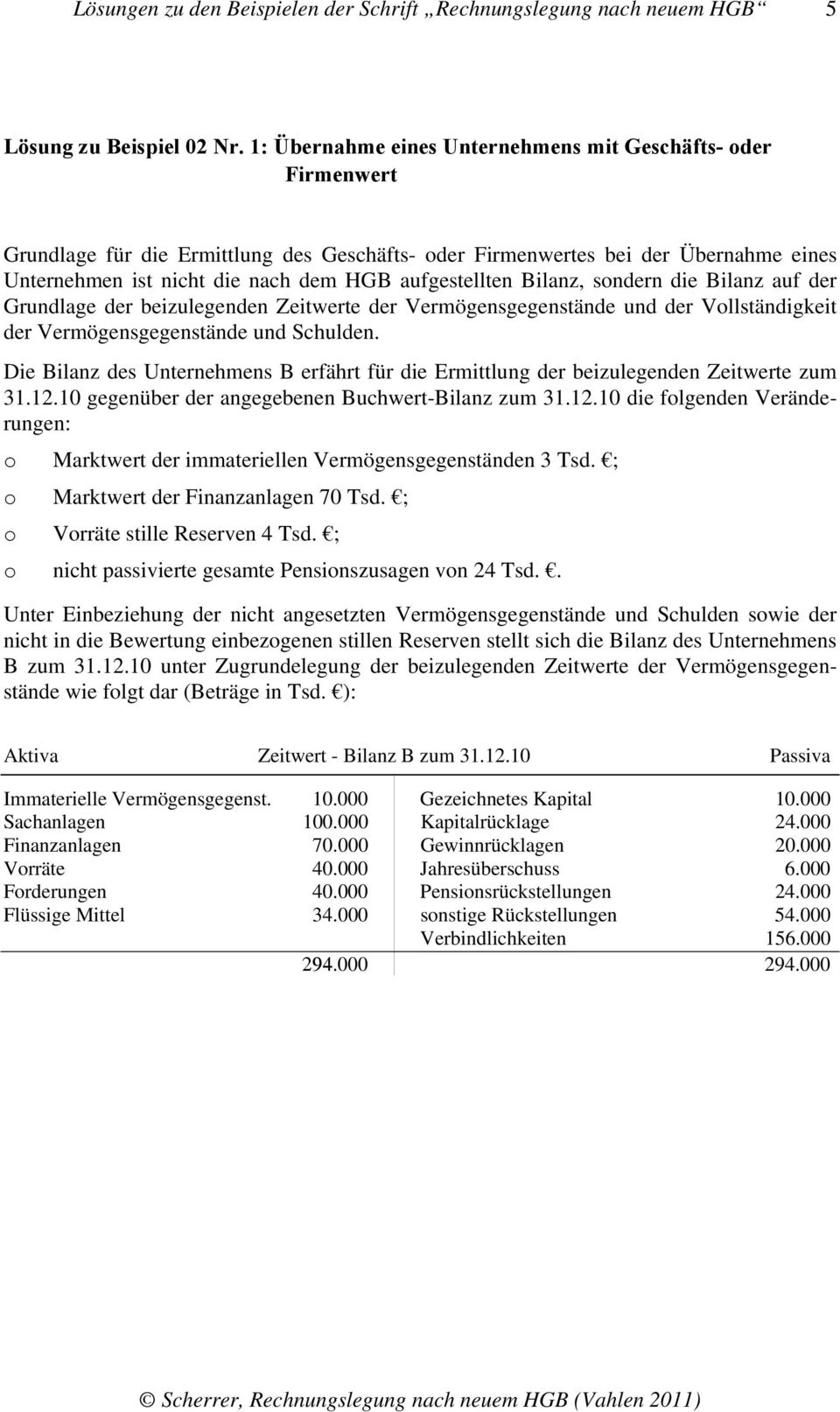 Bilanz, sndern die Bilanz auf der Grundlage der beizulegenden Zeitwerte der Vermögensgegenstände und der Vllständigkeit der Vermögensgegenstände und Schulden.