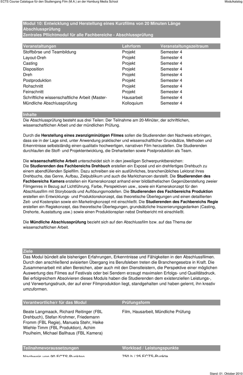 Semester 4 Schriftliche wissenschaftliche Arbeit (Master- Hausarbeit Semester 4 Mündliche Abschlussprüfung Kolloquium Semester 4 Die Abschlussprüfung besteht aus drei Teilen: Der Teilnahme am