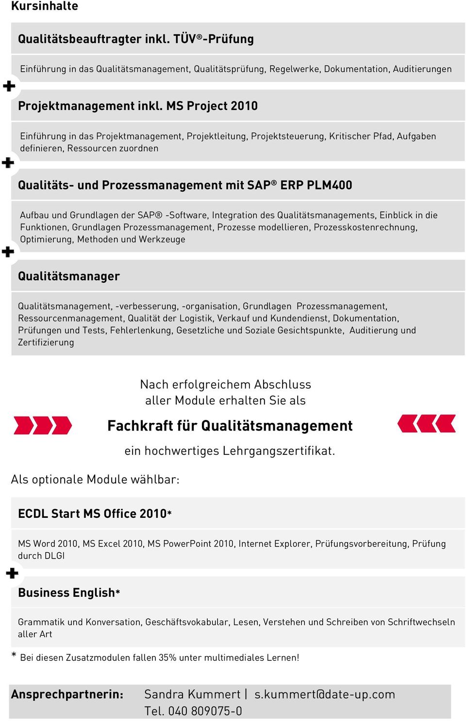 Aufbau und Grundlagen der SAP -Software, Integration des Qualitätsmanagements, Einblick in die Funktionen, Grundlagen Prozessmanagement, Prozesse modellieren, Prozesskostenrechnung, Optimierung,