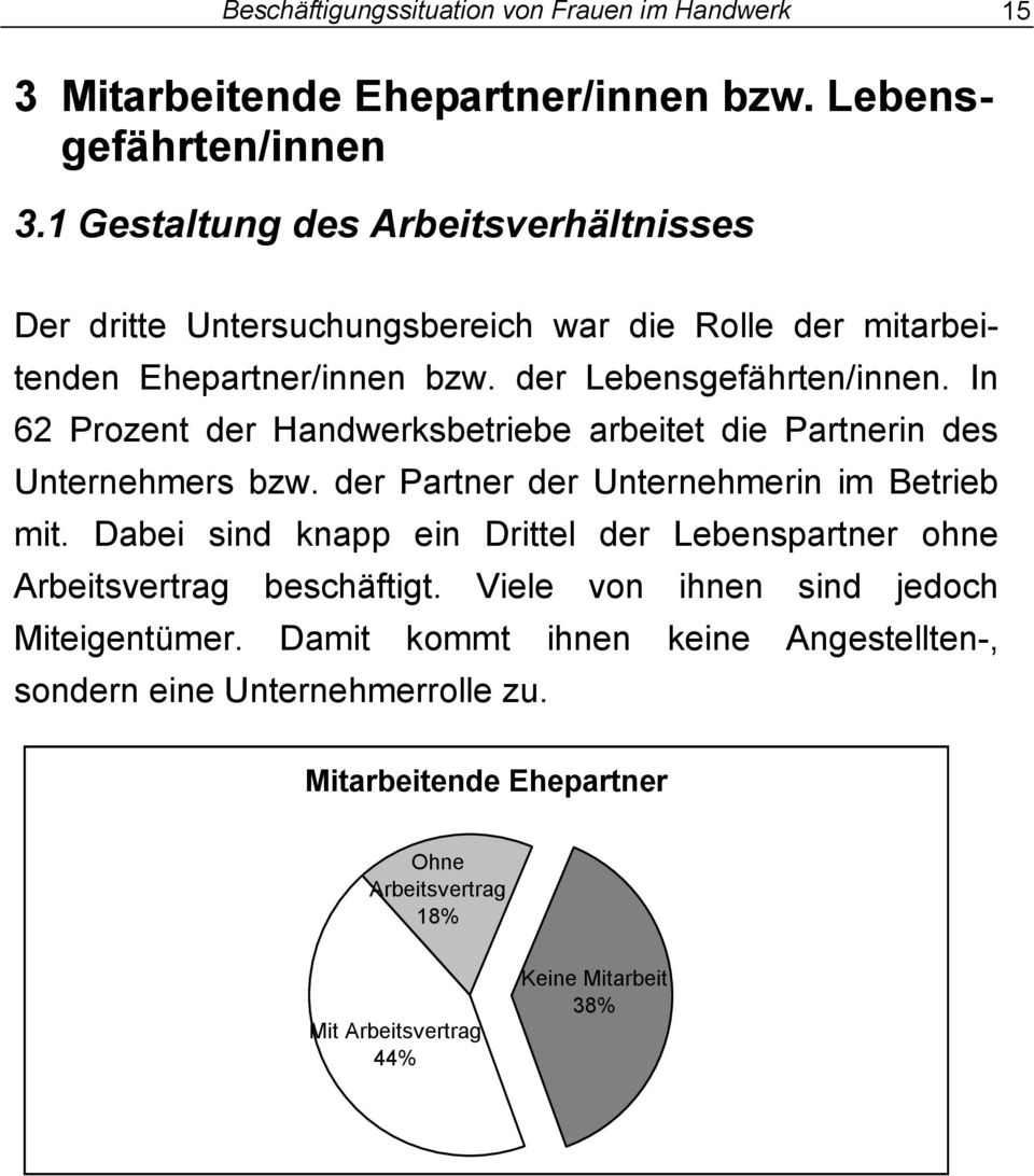 In 62 Prozent der Handwerksbetriebe arbeitet die Partnerin des Unternehmers bzw. der Partner der Unternehmerin im Betrieb mit.