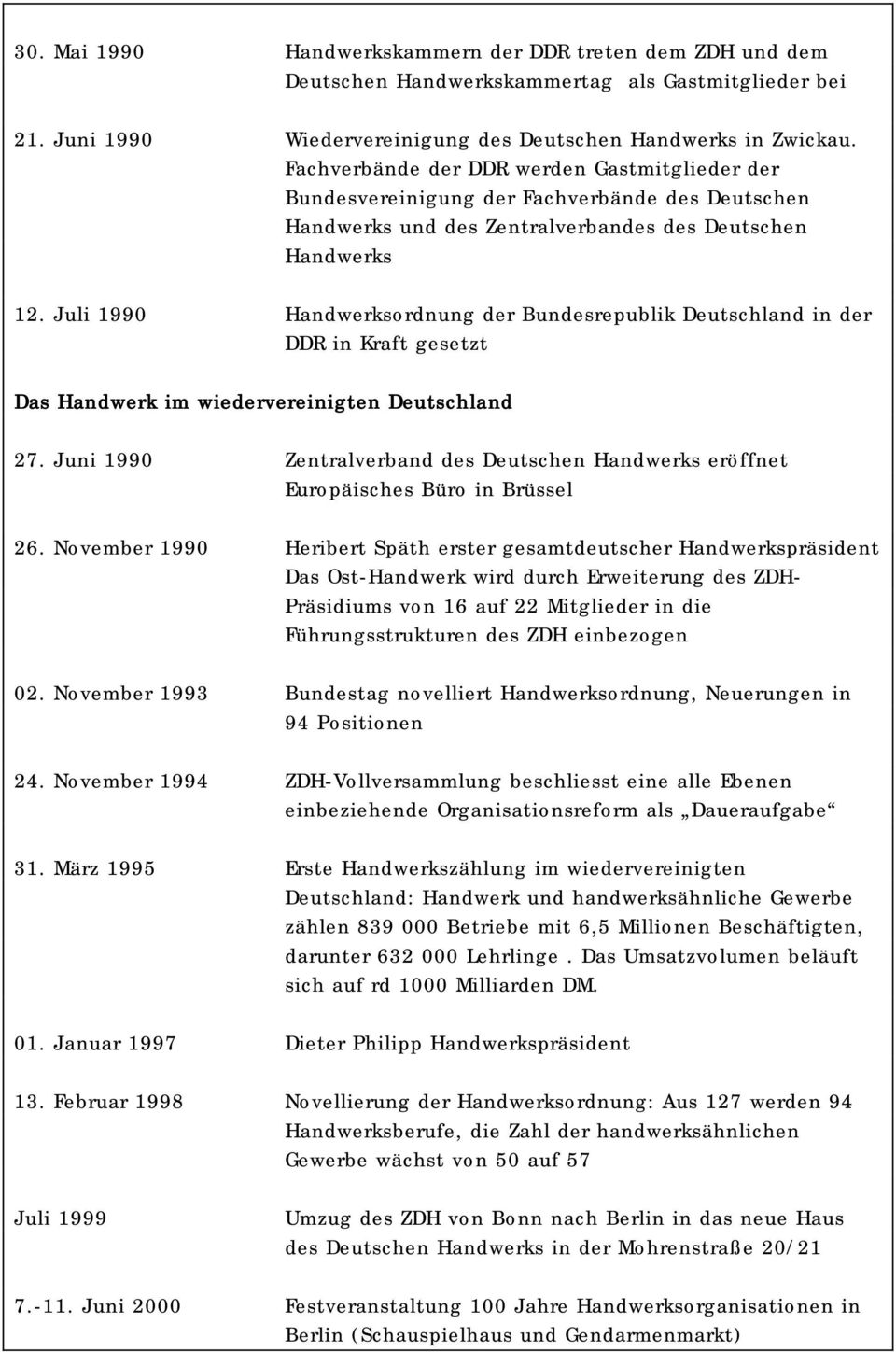 Juli 1990 Handwerksordnung der Bundesrepublik Deutschland in der DDR in Kraft gesetzt Das Handwerk im wiedervereinigten Deutschland 27.