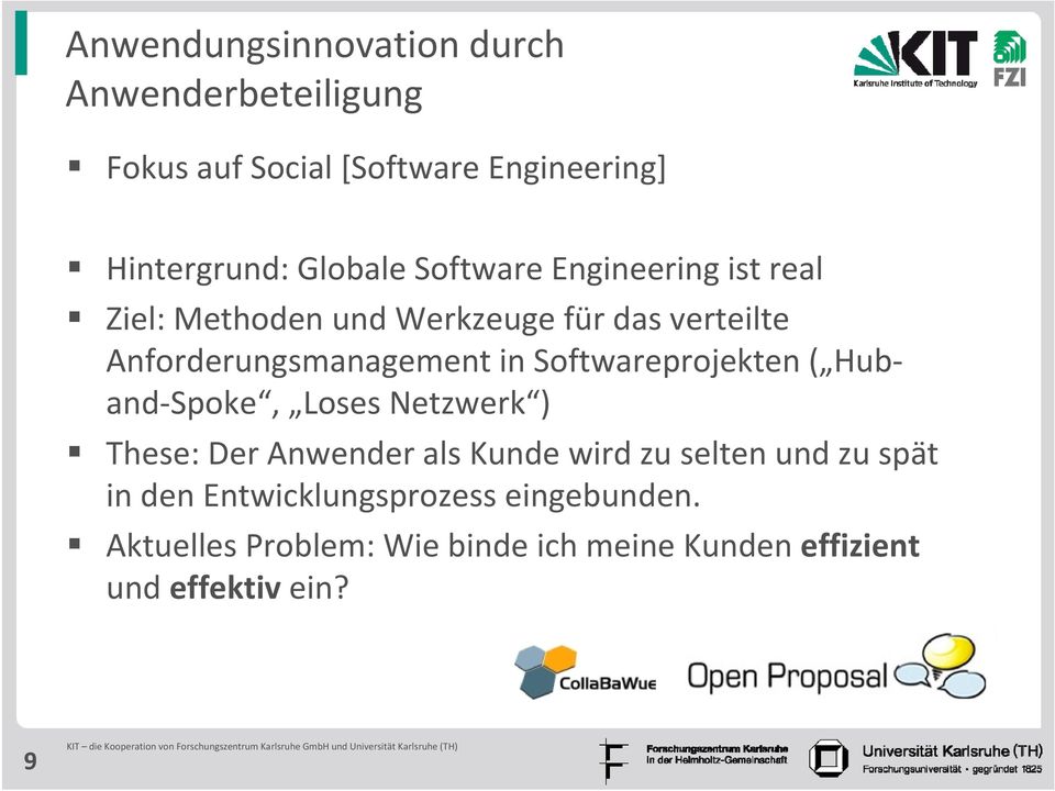 Softwareprojekten ( Huband Spoke, Loses Netzwerk ) These: Der Anwender als Kunde wird zu selten und zu spät