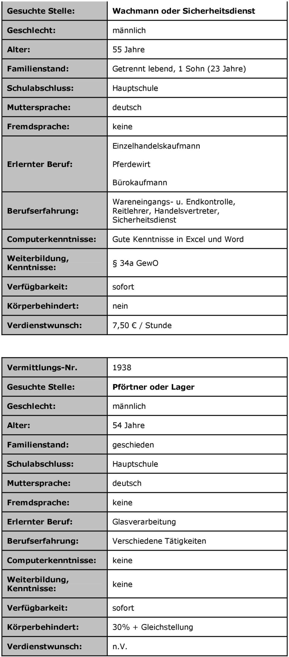 Endkontrolle, Reitlehrer, Handelsvertreter, Sicherheitsdienst Gute Kenntnisse in Excel und Word 34a GewO