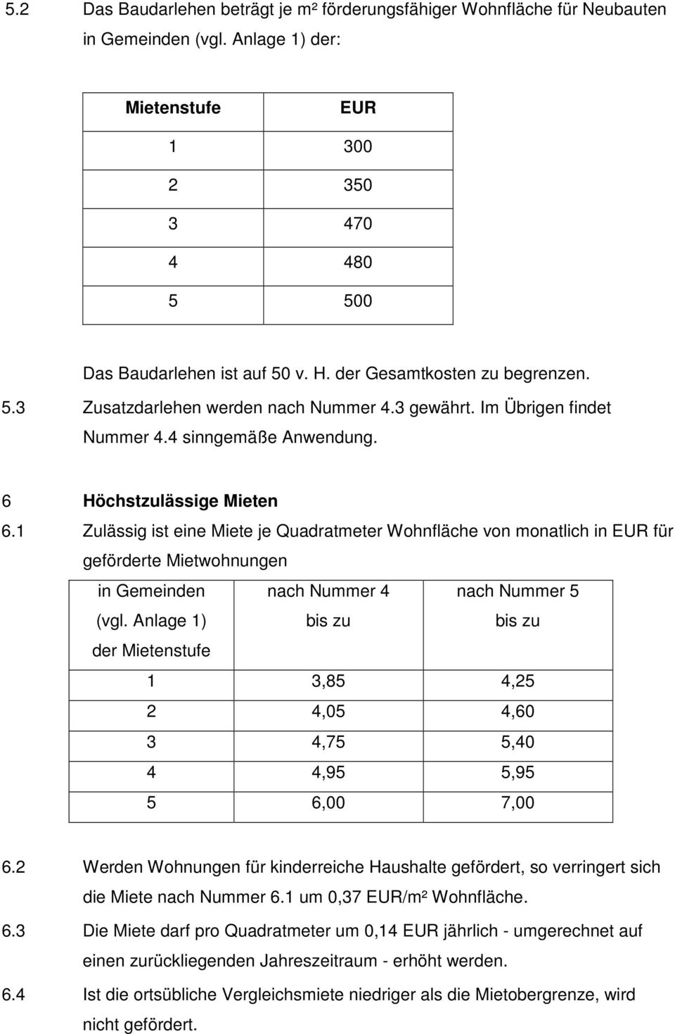 1 Zulässig ist eine Miete je Quadratmeter Wohnfläche von monatlich in EUR für geförderte Mietwohnungen in Gemeinden (vgl.