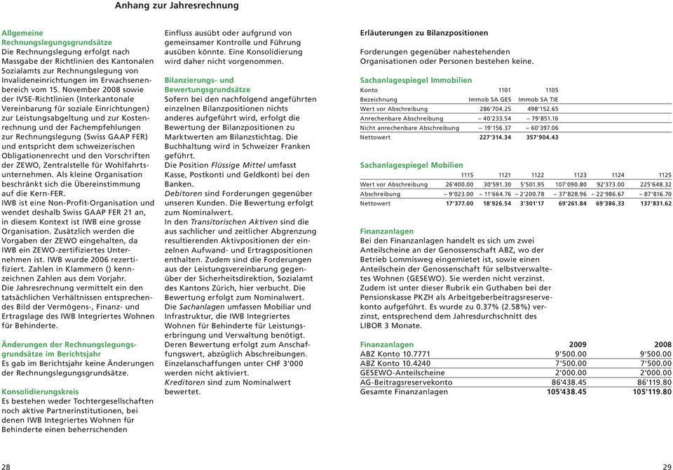 November 2008 sowie der IVSE-Richtlinien (Interkantonale Vereinbarung für soziale Einrichtungen) zur Leistungsabgeltung und zur Kostenrechnung und der Fachempfehlungen zur Rechnungslegung (Swiss GAAP