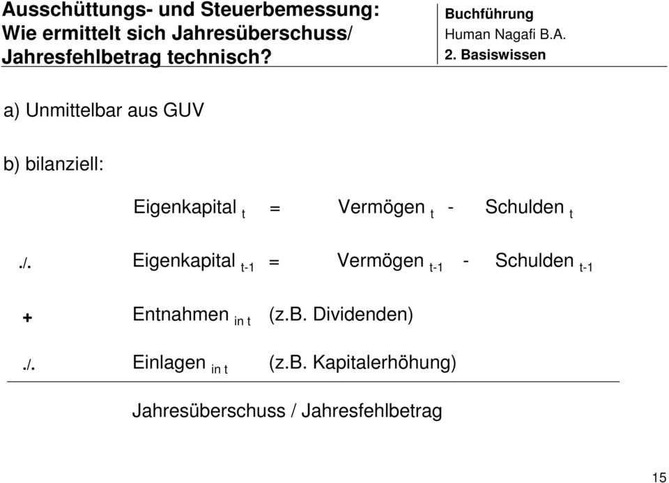 a) Unmittelbar aus GUV b) bilanziell: Eigenkapital t = Vermögen t - Schulden t./.