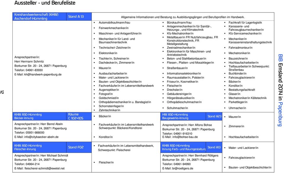 Automobilkaufmann/frau Bürokaufmann/frau Fachkraft für Lagerlogistik Anlagenmechaniker/in für Sanitär-, Karosserie- und Feinwerkmechaniker/in Heizungs-, und Klimatechnik Fahrzeugbaumechaniker/in