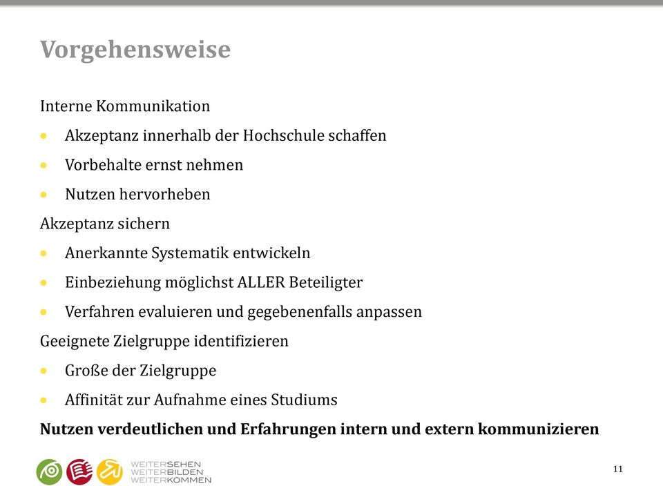 Beteiligter Verfahren evaluieren und gegebenenfalls anpassen Geeignete Zielgruppe identifizieren Große der