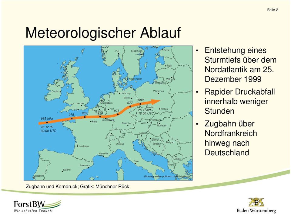 Dezember 1999 Rapider Druckabfall innerhalb weniger Stunden