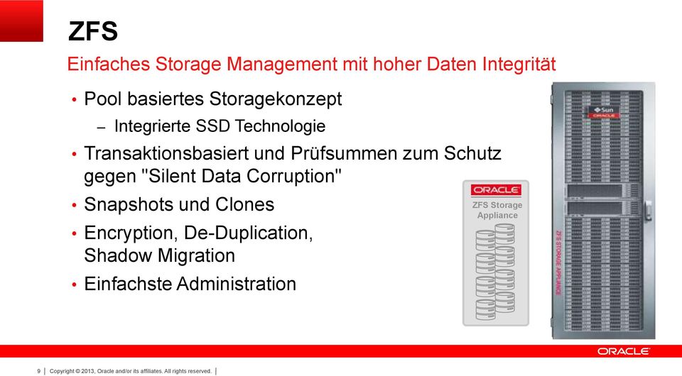 zum Schutz gegen "Silent Data Corruption" Snapshots und Clones Encryption,