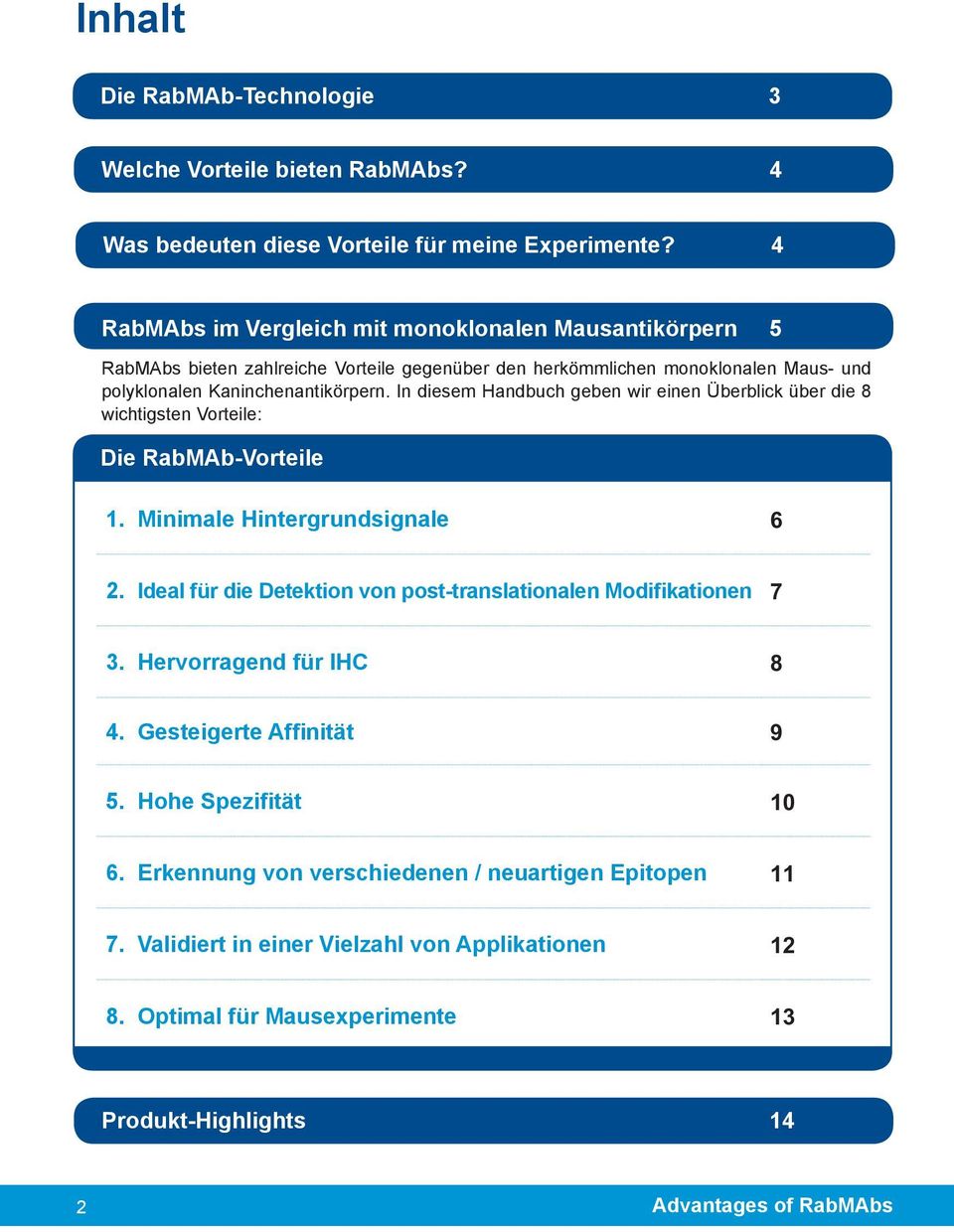 In diesem Handbuch geben wir einen Überblick über die 8 wichtigsten Vorteile: Die RabMAb-Vorteile 1. Minimale Hintergrundsignale 6 2.