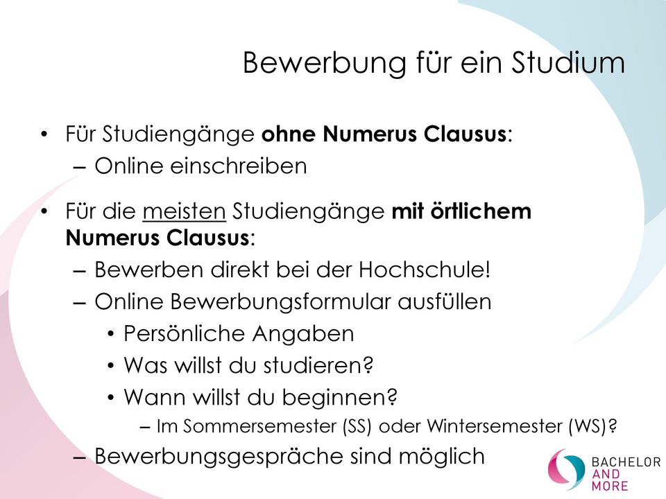 Online Bewerbungsformular ausfüllen Persönliche Angaben Was willst du studieren?